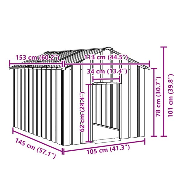 VXL8721158571830_g_en_hd_6.jpg vidaXL Búda pre psa so strechou 113x153x101 cm, pozinkovaná oceľ – Obrázok 7