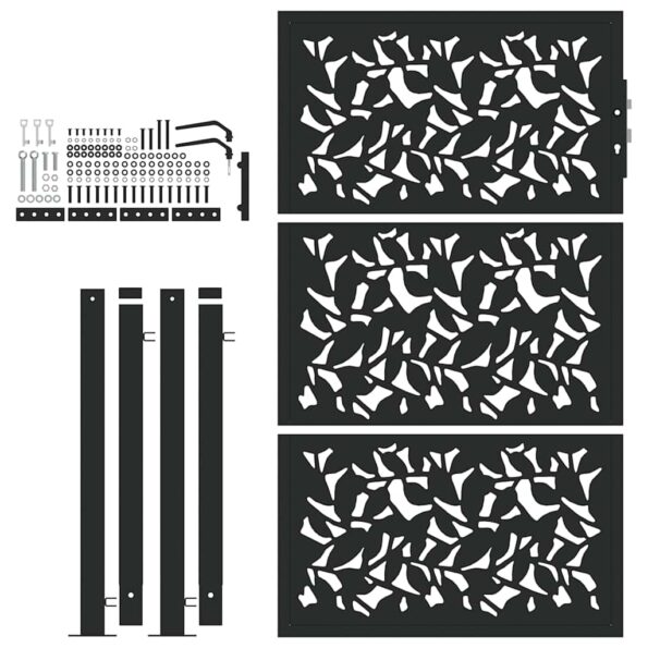 vidaXL Záhradná brána Čierna 105x155 cm Dizajn s oceľovými listami – Obrázok 4