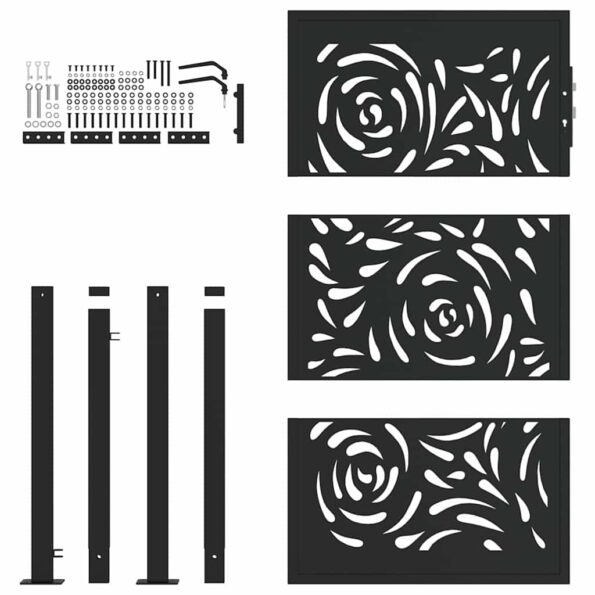 vidaXL Záhradná brána čierna 105x155 cm Oceľový plameňový dizajn – Obrázok 4