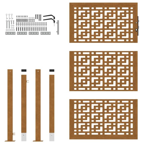 vidaXL Záhradná brána 105x155 cm Zvetrávanie oceľ Krížový dizajn – Obrázok 5