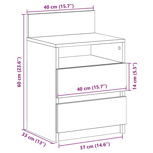 vidaXL Nočný stolík s 2 zásuvkami dymový dub 40x33x60 cm – Obrázok 11