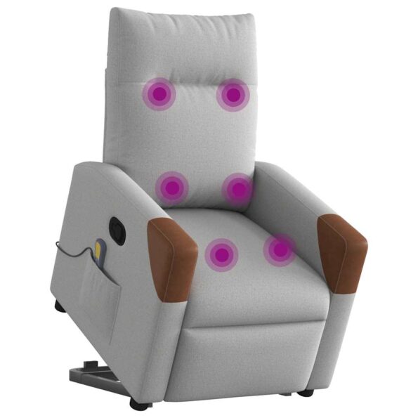 vidaXL Zdvíhacie a sklápacie masážne kreslo oblakšedá látka – Obrázok 3