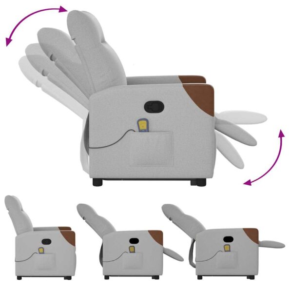 vidaXL Zdvíhacie a sklápacie masážne kreslo oblakšedá látka – Obrázok 8