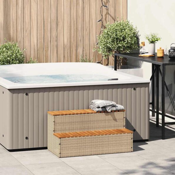 VidaXL vírivka Step Béžová 100x50x50,5 cm polyratan a masívna akácia – Obrázok 2