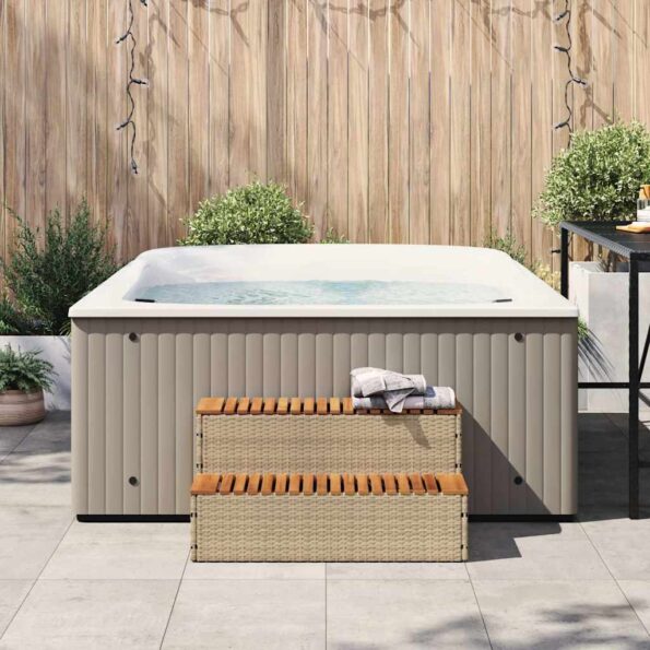 VidaXL vírivka Step Béžová 100x50x50,5 cm polyratan a masívna akácia – Obrázok 3