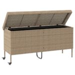 vidaXL záhradný úložný box s kolieskami Béžová 160x55x75 cm Poly ratan – Obrázok 4
