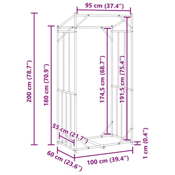 vidaXL Regál na krbové drevo s pláštenkou 100x60x200 cm – Obrázok 12