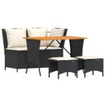 vidaXL 4-dielna záhradná jedálenská sada s vankúšmi čierna polyratan – Obrázok 2