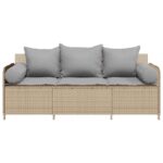 vidaXL Záhradná pohovka s vankúšmi 3-miestna béžová polyratanová – Obrázok 4