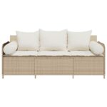 vidaXL Záhradná pohovka s vankúšmi 3-miestna béžová polyratanová – Obrázok 4