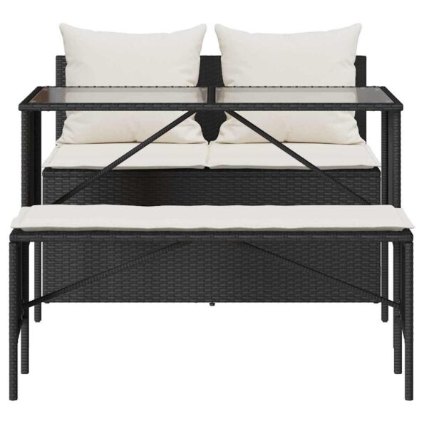 vidaXL 3-dielna záhradná jedálenská sada s vankúšmi čierna polyratan – Obrázok 7