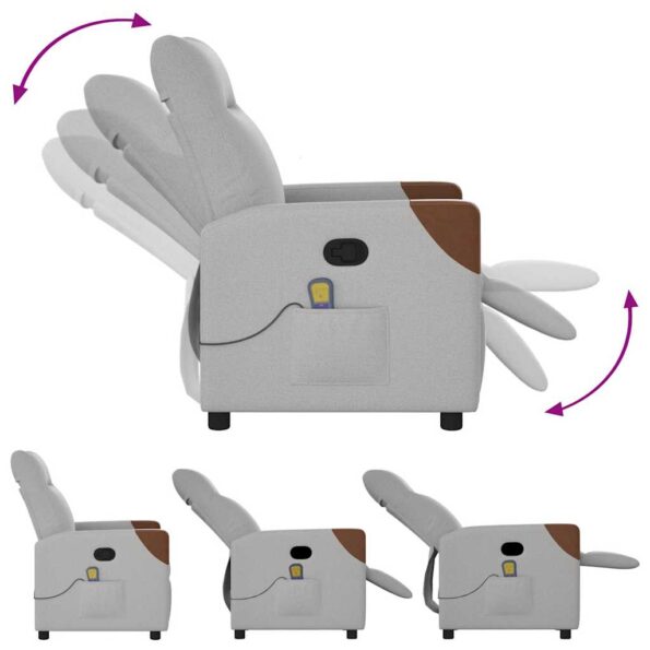 vidaXL Sklápacie masážne kreslo oblakšedá látka – Obrázok 6