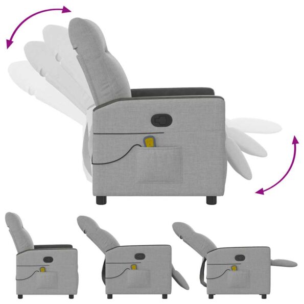 vidaXL Sklápacie masážne kreslo oblakšedá látka – Obrázok 6