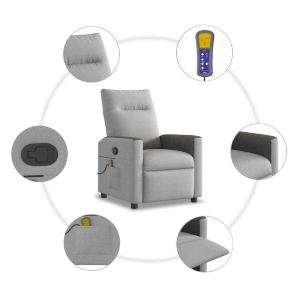 vidaXL Sklápacie masážne kreslo oblakšedá látka – Obrázok 8