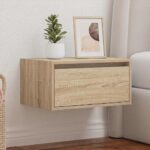 vidaXL Nástenná nočná skrinka s LED osvetlením dub sonoma – Obrázok 4