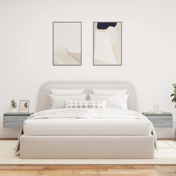 vidaXL Nástenné nočné skrinky s LED osvetlením 2 ks sivé sonoma – Obrázok 4