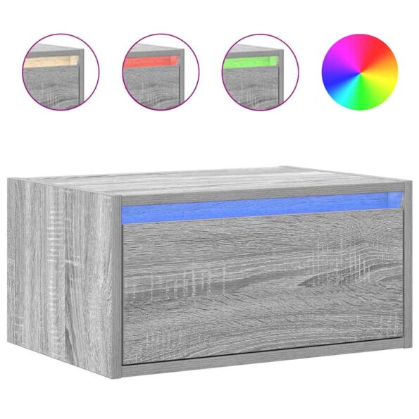 vidaXL Nástenné nočné skrinky s LED osvetlením 2 ks sivé sonoma – Obrázok 6