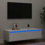 vidaXL TV skrinka s LED svetlami, biela 100X35,5x25 cm