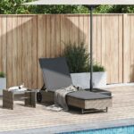 vidaXL Záhradné ležadlo s kolieskami a podložkou polyratan sivá