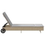 vidaXL Záhradné ležadlo s kolieskami a podložkou béžové polyratan – Obrázok 7