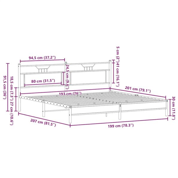 vidaXL Kovový posteľný rám bez matraca dymový dub 193x200 cm – Obrázok 11