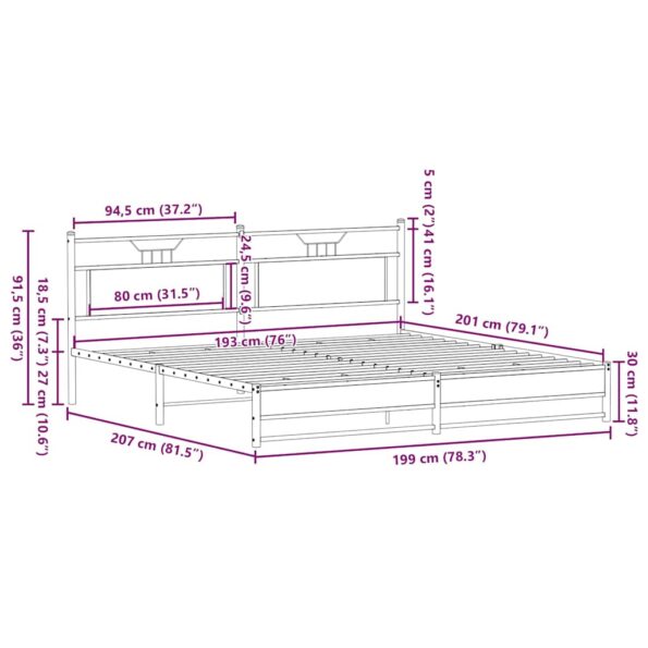 vidaXL Kovový posteľný rám bez matraca dymový dub 193x200 cm – Obrázok 11