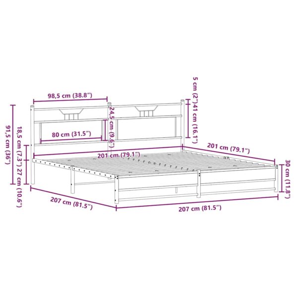 vidaXL Kovový posteľný rám bez matraca dymový dub 200x200 cm – Obrázok 11