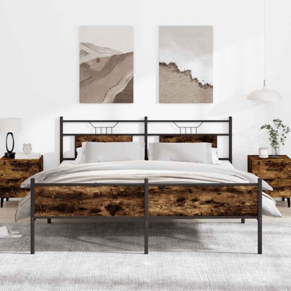 vidaXL Kovový posteľný rám bez matraca dymový dub 160x200 cm – Obrázok 4