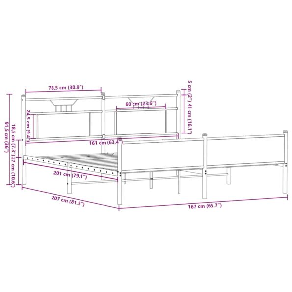 vidaXL Kovový posteľný rám bez matraca dymový dub 160x200 cm – Obrázok 11