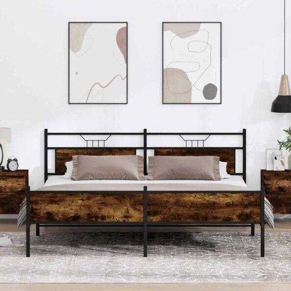 vidaXL Kovový posteľný rám bez matraca dymový dub 193x200 cm – Obrázok 4