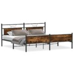 vidaXL Kovový posteľný rám bez matraca dymový dub 200x200 cm – Obrázok 2