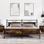 vidaXL Kovový posteľný rám bez matraca dymový dub 200x200 cm – Obrázok 4
