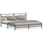 vidaXL Kovový posteľný rám bez matraca dub sonoma 200x200 cm – Obrázok 2