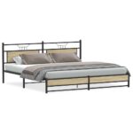 vidaXL Kovový posteľný rám bez matraca dub sonoma 200x200 cm – Obrázok 2
