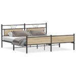 vidaXL Kovový posteľný rám bez matraca dub sonoma 200x200 cm – Obrázok 2