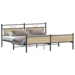vidaXL Kovový posteľný rám bez matraca dub sonoma 200x200 cm – Obrázok 3