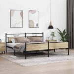 vidaXL Kovový posteľný rám bez matraca dub sonoma 200x200 cm – Obrázok 4