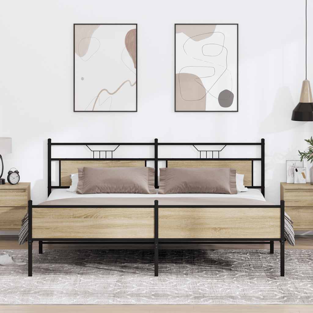 VXL8721158667823_m_en_hd_1.jpg vidaXL Kovový posteľný rám bez matraca dub sonoma 200x200 cm – Obrázok 1