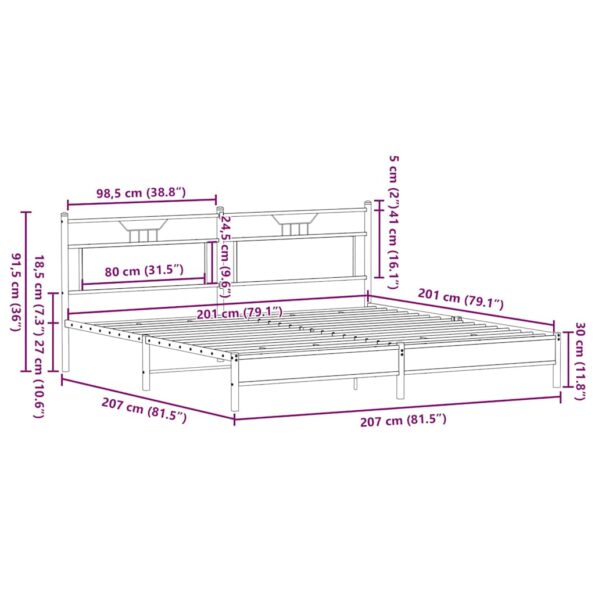 vidaXL Kovový posteľný rám bez matraca hnedý dub 200x200 cm – Obrázok 11