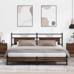 vidaXL Kovový posteľný rám bez matraca hnedý dub 200x200 cm
