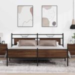 vidaXL Kovový posteľný rám bez matraca hnedý dub 193x200 cm