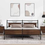 vidaXL Kovový posteľný rám bez matraca hnedý dub 200x200 cm