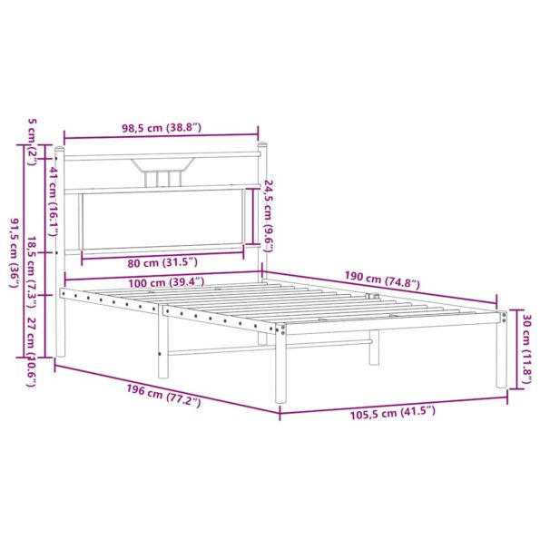 vidaXL Posteľný rám bez matraca dymový dub 100x190 cm kompozitné drevo – Obrázok 11