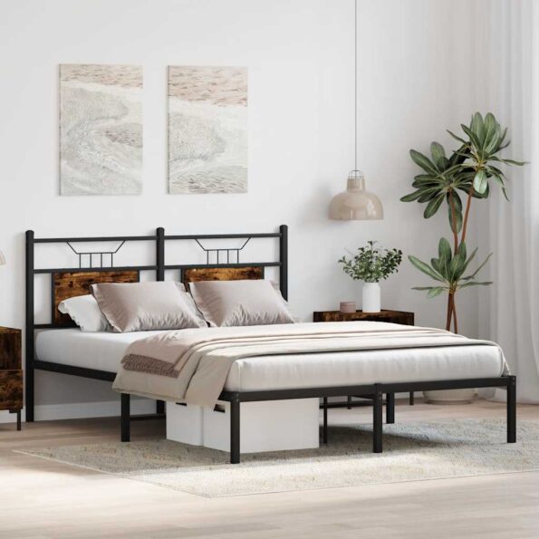 vidaXL Posteľný rám bez matraca dymový dub 140x190 cm kompozitné drevo – Obrázok 4