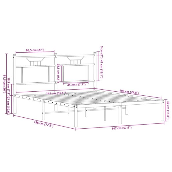 vidaXL Posteľný rám bez matraca dymový dub 140x190 cm kompozitné drevo – Obrázok 11