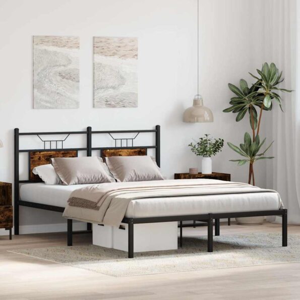 vidaXL Posteľný rám bez matraca dymový dub 140x200 cm kompozitné drevo – Obrázok 4