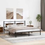 vidaXL Posteľný rám bez matraca dymový dub 160x200 cm kompozitné drevo – Obrázok 4