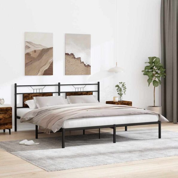 vidaXL Posteľný rám bez matraca dymový dub 160x200 cm kompozitné drevo – Obrázok 4