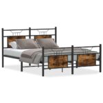 vidaXL Posteľný rám bez matraca dymový dub 137x190 cm kompozitné drevo – Obrázok 2
