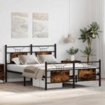 vidaXL Posteľný rám bez matraca dymový dub 137x190 cm kompozitné drevo – Obrázok 4